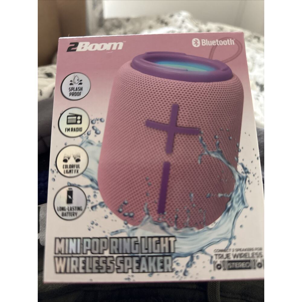 2Boom Mini Pop Ring Light Wireless Speaker Bluetooth FM Radio Pink Purple